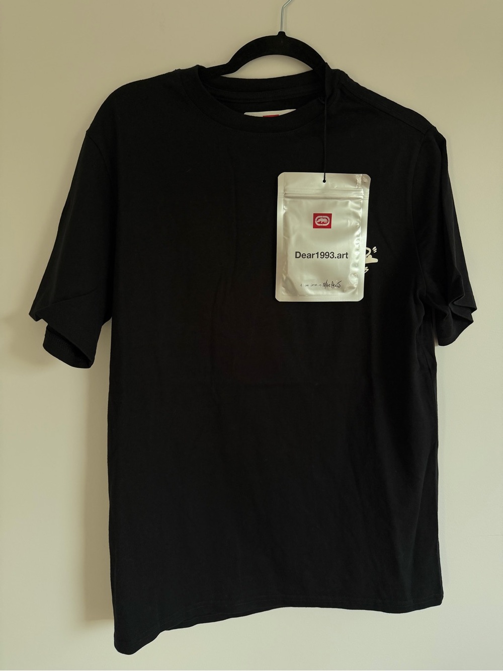 BNWT Echo unltd Black Crewneck Tee with White Script Logo